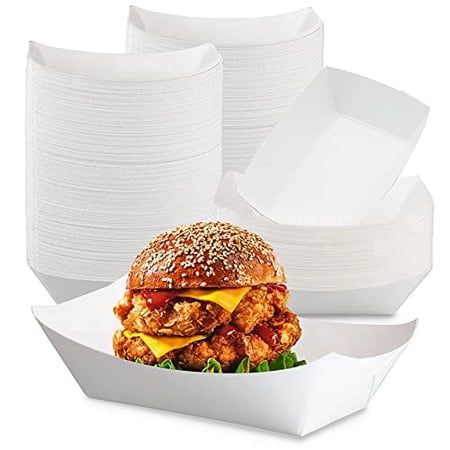 Fit Meal Prep [500 Pack 3 lb Paper Food Boats Heavy Duty Disposable Trays, White For Parties Fairs Picnics Carnivals Holds Tacos Nachos Snack Fries Hot Dogs Grease Resistant