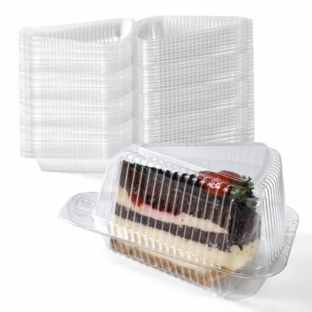 Fit Meal Prep 50 Pack Cake Slice Plastic Containers with Lids - Single 5" Clear Medium Dome Hinged Lid Cheesecake Container, Pie, Food Box, Take Out Togo Packaging for Home, Bakery and Cafe Business