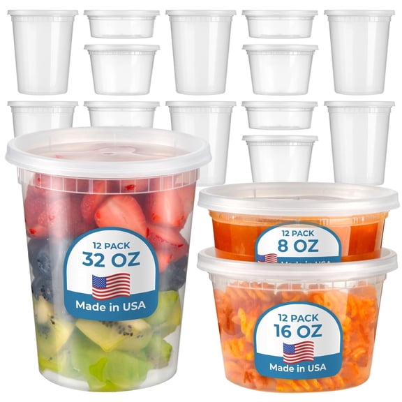 Fit Meal Prep 36 Pack 8 16 32 oz Deli Containers with Lids,Leakproof Quart Containers with Lids, Clear Plastic Food Storage Container with Lid, Microwave Freezer Safe Meal Prep Container