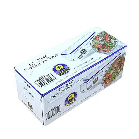 Fit Meal Prep Plastic Food Film Seal Wrap in Cutter Dispenser, Stretch Tight, Food Service Grade, 12" x 2000' Square Feet Roll