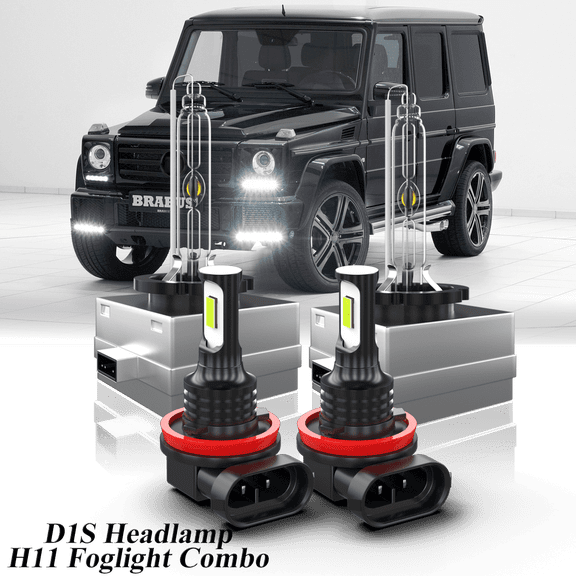 Fit for Mercedes-Benz G550 2016-2018 D1S Xenon Headlight + H11/H9/H8 LED Foglights Bulbs Combo 4 Pack, 6000K Diamond White 3800LM Super Bright, Auto Headlamp Upgrade Set