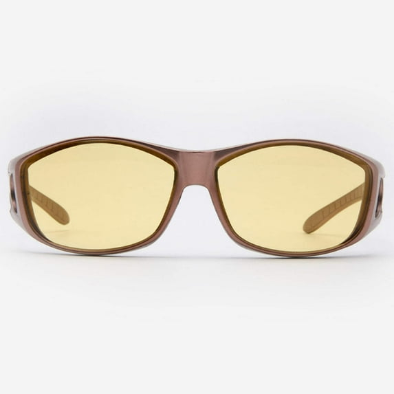 Fit Over Night Vision Glasses Anti Glare Night Driving Glasses Yellow Tinted Sunglasses for Men and Women with HD Yellow Glasses for Night Driving Wrap Around Wear Over Eyeglasses Modica in Champagne