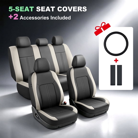 Fit for Nissan Altima 2009-2026 Car Seat Covers,Full Set Faux Leather Seat Covers,Stretch Fit,Non-Slip,Scratch Resistant,Airbag Compatible,Gray,2 Row 5 Seats