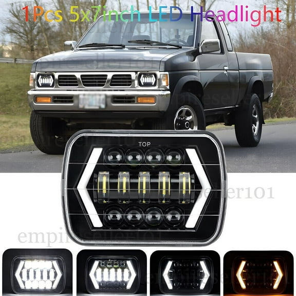 Fit Nissan D21 Pickup 1986-1994 Black 7x6" LED Headlight Hi-Lo DRL Turn Signal