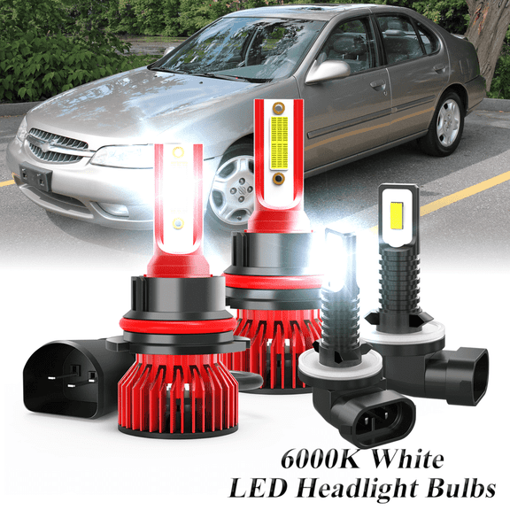 Fit for Nissan Altima 1998 1999 2000 2001 LED Light Combo High-Low Beam + Foglight Bulbs , 9007/HB4*2 Headlight + 881 Fog Light Kit Pack of 4