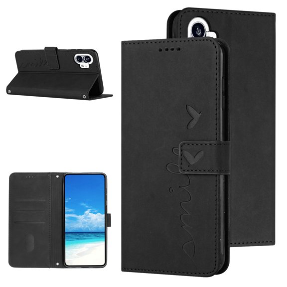 Fit for Nothing Phone (1) Wallet Case,Shockproof Embossed Pattern Premium PU Leather Magnetic Clasp Card Slots Purse Flip Stand Phone Case with Wrist Strap,Black