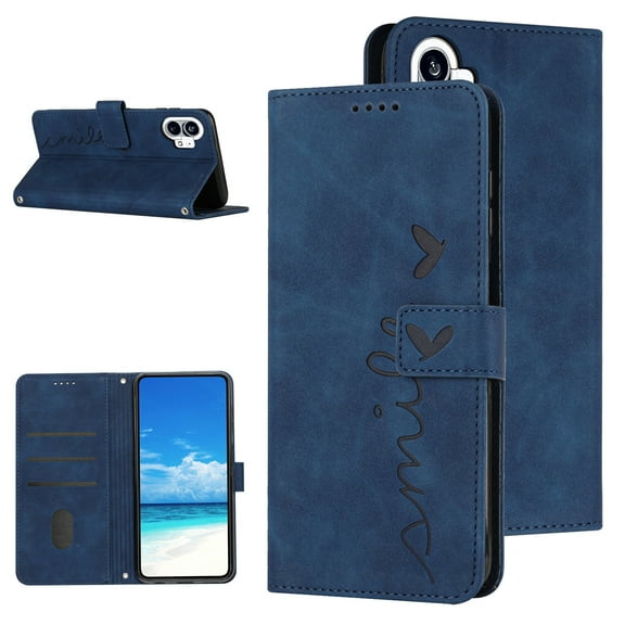 Fit for Nothing Phone (1) Wallet Case,Shockproof Embossed Pattern Premium PU Leather Magnetic Clasp Card Slots Purse Flip Stand Phone Case with Wrist Strap,Blue