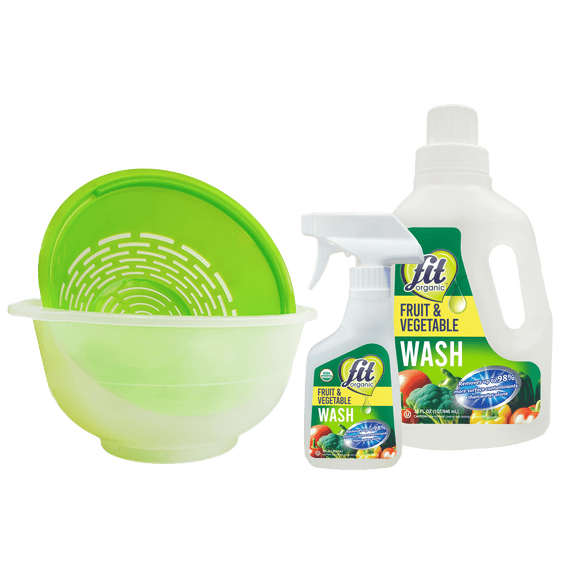 Fit Organic Produce Wash, 12oz. & 32oz. with Colander & Bowl Set