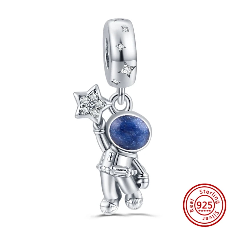 KARNI HOME DCOR Fit Original Charms Bracelet Women Jewelry 925 Sterling Silver Astronaut Galaxy Stars Moon Rocket Earth Blue Fine Beads