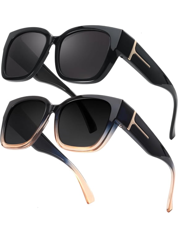 Fit Over Glasses Sunglasses for Women, Trendy Polarized Wear Over Sun Glasses with UV400 Protection(2 Pack)