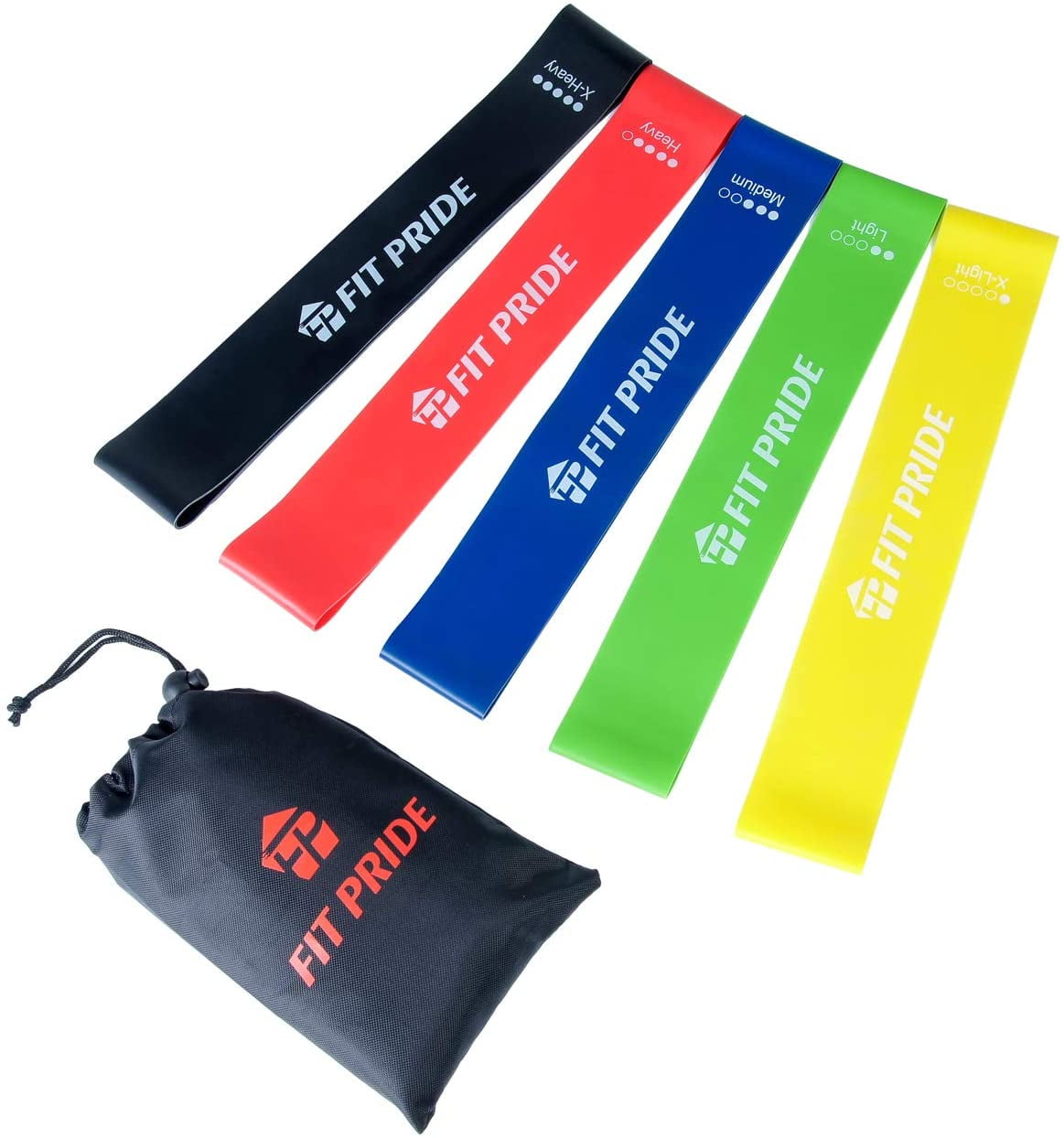 Fit Pride Pioneer Rona Resistance Bands Exercise Bands, Set of 5, Workout Bands for Ankle, Leg, Stretching, Physical Therapy, Yoga and Home Fitness with Carry Bag