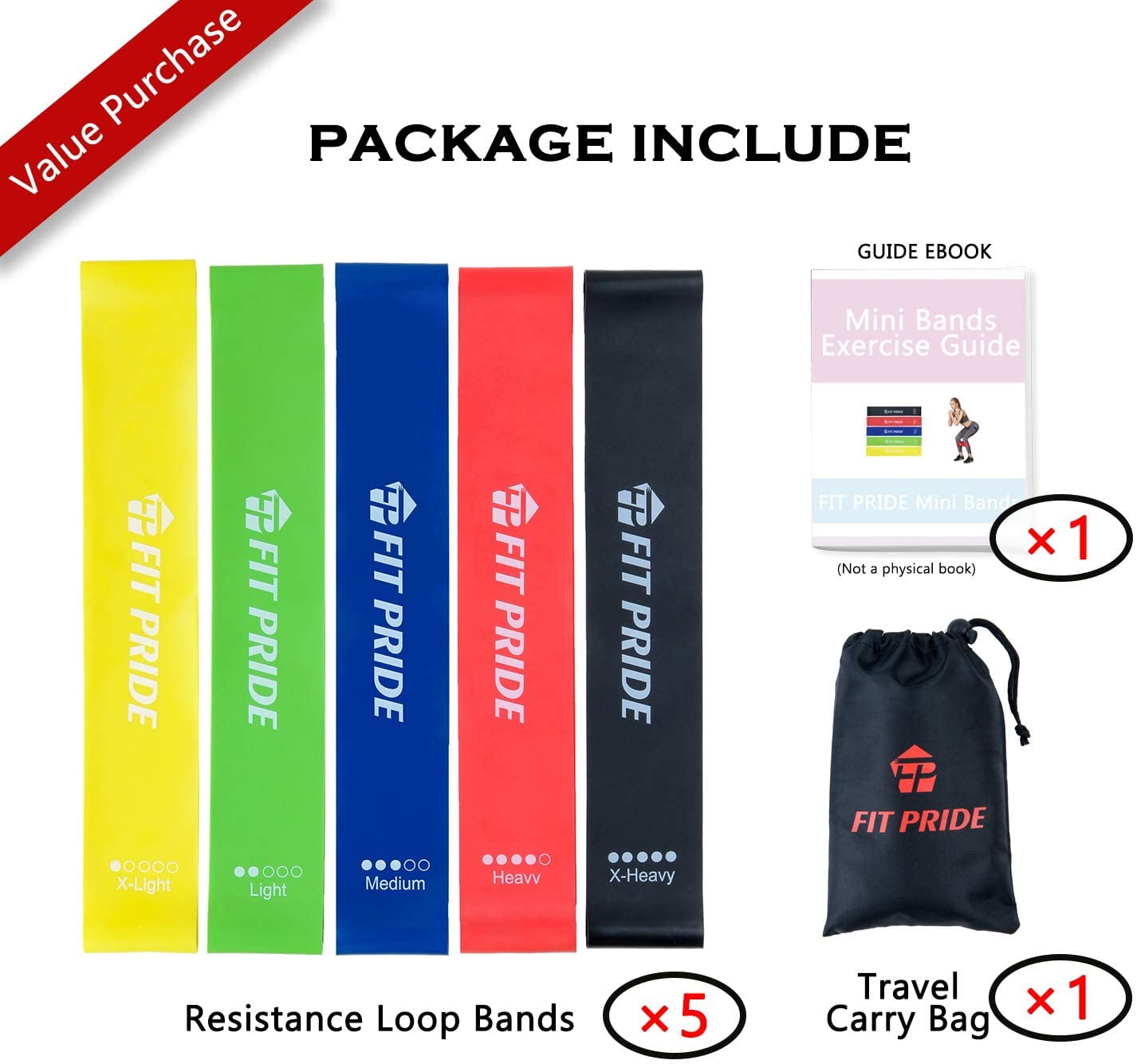 Fit Simplify Resistance Loop Exercise Bands Set of 5 with Instruction  Guide, Carry Bag, eBook and Online Workout Videos