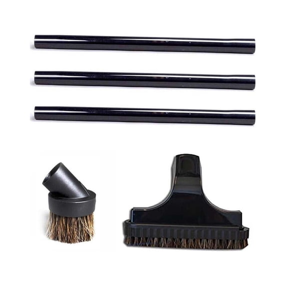 Fit All Residential,1 1/4 Plastic 19 Inch Black Wand With Black 1 1/4 Inch Horse Hair Dust Brush and 1 1/4"" Horse Hair Black Furniture Tool Slide On Brush (1Pack)