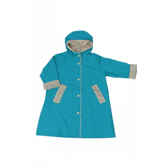 Fit Rite Boys Girls Hooded Waterproof Long Raincoat Full Length Rain Jacket For Children and Toddler With Reflective Stripes (18/20, Teal Blue)