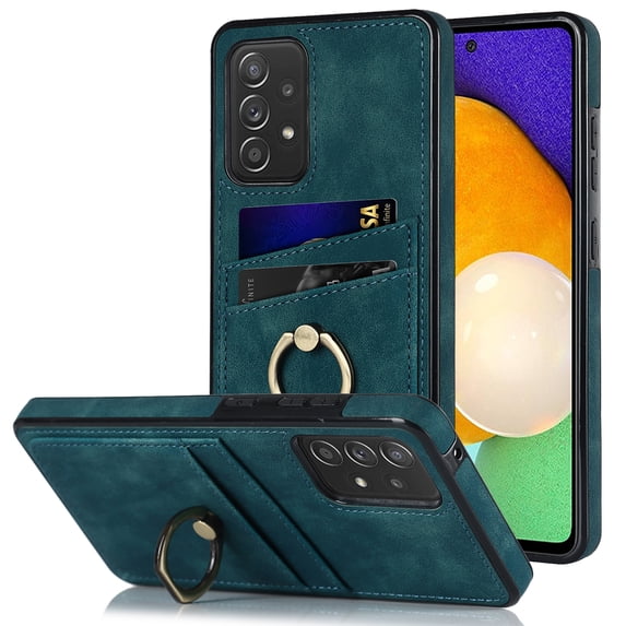 Fit for Samsung Galaxy A52 5G/4G Case Card Pocket 360° Rotatable Ring Holder Kickstand, Shockproof Drop Resistant PU Leather Soft TPU Back Protective Phone Case For Samsung Galaxy A52 5G/4G, Blue