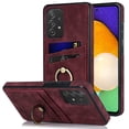 thumbnail image 1 of Fit for Samsung Galaxy A52 5G/4G Case Card Pocket 360° Rotatable Ring Holder Kickstand, Shockproof Drop Resistant PU Leather Soft TPU Back Protective Phone Case For Samsung Galaxy A52 5G/4G, Winered, 1 of 8