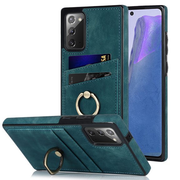 Fit for Samsung Galaxy Note 20 Case Card Pocket 360° Rotatable Ring Holder Kickstand, Shockproof Drop Resistant PU Leather Soft TPU Back Protective Phone Case For Samsung Galaxy Note 20, Blue