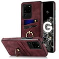 thumbnail image 1 of Fit for Samsung Galaxy S20 Ultra Case Card Pocket 360° Rotatable Ring Holder Kickstand, Shockproof Drop Resistant PU Leather Soft TPU Back Protective Phone Case For Samsung Galaxy S20 Ultra, Winered, 1 of 8