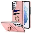 thumbnail image 1 of Fit for Samsung Galaxy S21 Case Card Pocket 360° Rotatable Ring Holder Kickstand, Shockproof Drop Resistant PU Leather Soft TPU Back Protective Phone Case For Samsung Galaxy S21, Pink, 1 of 8