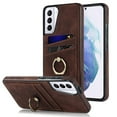 thumbnail image 1 of Fit for Samsung Galaxy S21 Case Card Pocket 360° Rotatable Ring Holder Kickstand, Shockproof Drop Resistant PU Leather Soft TPU Back Protective Phone Case For Samsung Galaxy S21, Coffee, 1 of 8