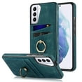 thumbnail image 1 of Fit for Samsung Galaxy S21 Case Card Pocket 360° Rotatable Ring Holder Kickstand, Shockproof Drop Resistant PU Leather Soft TPU Back Protective Phone Case For Samsung Galaxy S21, Blue, 1 of 8