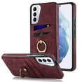 thumbnail image 1 of Fit for Samsung Galaxy S21 Case Card Pocket 360° Rotatable Ring Holder Kickstand, Shockproof Drop Resistant PU Leather Soft TPU Back Protective Phone Case For Samsung Galaxy S21, Winered, 1 of 8