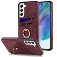 thumbnail image 1 of Fit for Samsung Galaxy S21 FE Case Card Pocket 360° Rotatable Ring Holder Kickstand, Shockproof Drop Resistant PU Leather Soft TPU Back Protective Phone Case For Samsung Galaxy S21 FE, Winered, 1 of 8