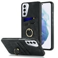 thumbnail image 1 of Fit for Samsung Galaxy S21 Plus Case Card Pocket 360° Rotatable Ring Holder Kickstand, Shockproof Drop Resistant PU Leather Soft TPU Back Protective Phone Case For Samsung Galaxy S21 Plus, Black, 1 of 8