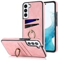 thumbnail image 1 of Fit for Samsung Galaxy S22 Case Card Pocket 360° Rotatable Ring Holder Kickstand, Shockproof Drop Resistant PU Leather Soft TPU Back Protective Phone Case For Samsung Galaxy S22, Pink, 1 of 8