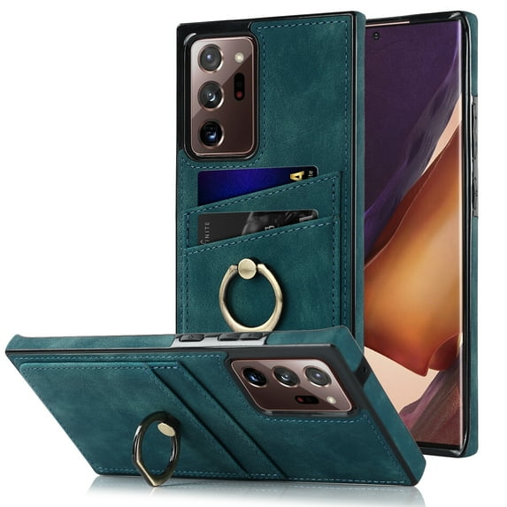 Fit for Samsung Note 20 Ultra Case Card Pocket 360° Rotatable Ring Holder Kickstand, Shockproof Drop Resistant PU Leather Soft TPU Back Protective Phone Case For Samsung Galaxy Note 20 Ultra, Blue