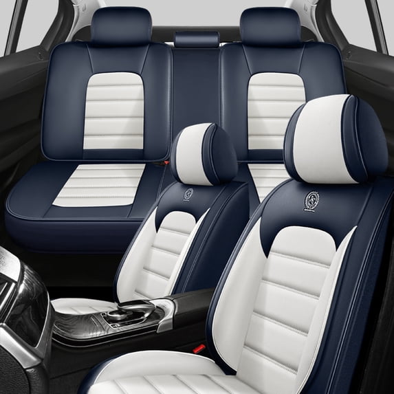 Fit for TOYOTA COROLLA CROSS 2024, Leather Full Set of 5 Seats With Lumbar Support Beautify Interior, Blue and White Car Seat Covers, Only L, LE, XLE, Airbag-Compatible