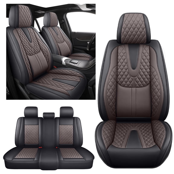Fit for TOYOTA PRIUS 2003 Seat Cover, PU Leather 5 Piece Full Set Waterproof Protect and Upgrade Seats, Black and Coffee Car Seat Covers, Beautify the Interior of Old Cars