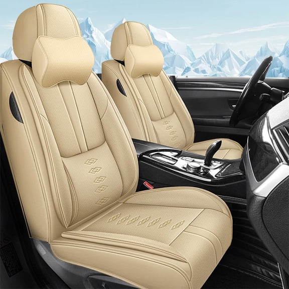 Fit for TOYOTA PRIUS 2012 Seat Cover, Beige Car Seat Covers, PU Leather Two-piece set With a Headrest and Lumbar Support Beautify Interior, Airbag-Compatible