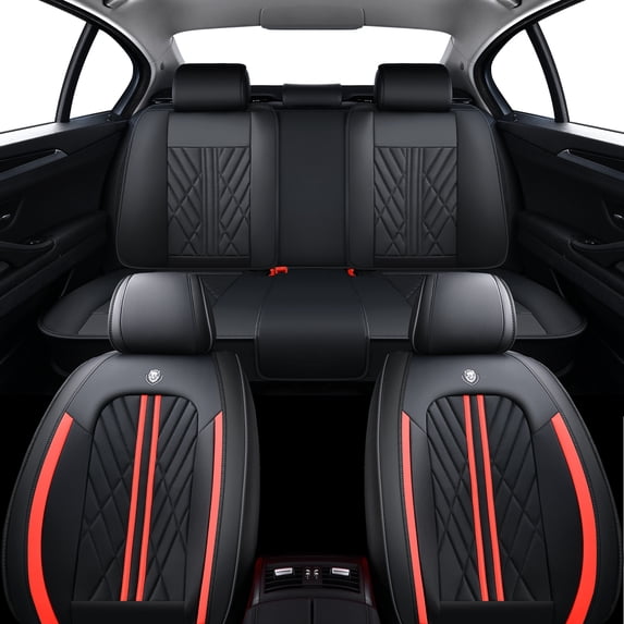 Fit for TOYOTA VENZA 2014, Red Edge Car Seat Covers, Wear-Resistant Faux Leather 360° Full Coverage Seat Set Airbag Compatible Easy to Clean & Maintain, Pet Car Seat Covers