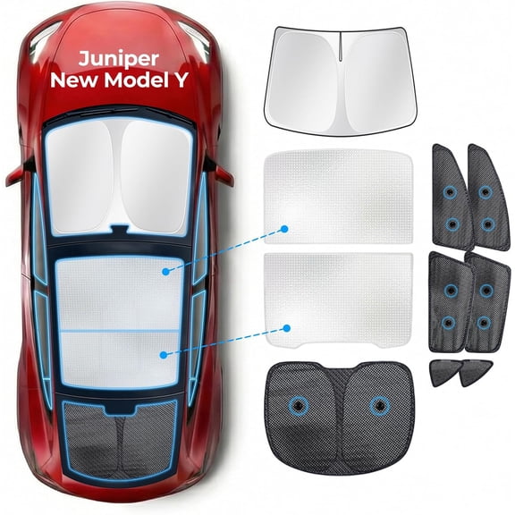 Fit for Tesla Model Y Juniper 2025 2026 Car Window Shades with Suction Cups (No Falling), 8pcs Privacy Sun Shade Set for Front Windshield Side and Rear Windows, Full Window Covers for Camping Napping
