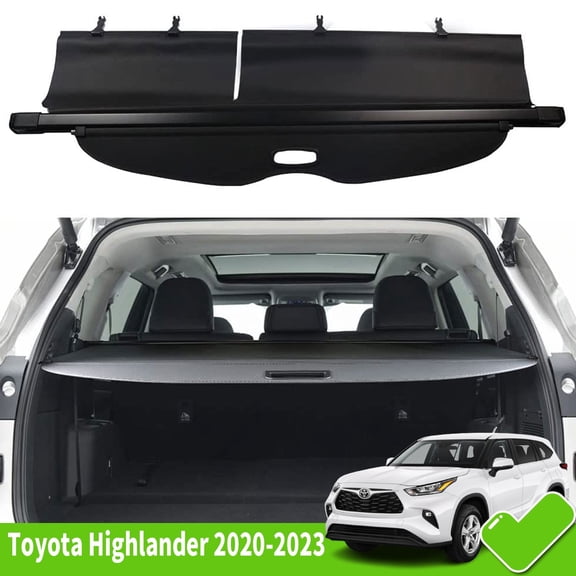 Fit 2020 2021 2022 2023 2024 2025 2026 Toyota Highlander Cargo Cover for 2020-2026 Toyota Highlander Suv Accessory Black Retractable Rear Trunk Area Privacy Security Shield Shade Cover