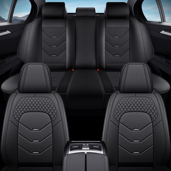 Fit for Toyota Tacoma 2017 Seat Cover, Black Car Seat Covers, PU Leather 5 Seats Full Set Non-Slip Lining Protect and Upgrade Seats, Only CREW CAB PICKUP, Protect Car Seats