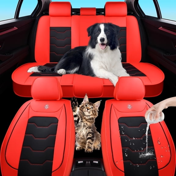 Fit for Toyota Venza Limited 2012, Waterproof Faux Leather Full Set of 5 Seats Easy to Clean and Install Beautify Interior, Red Car Seat Covers, Airbag-Compatible