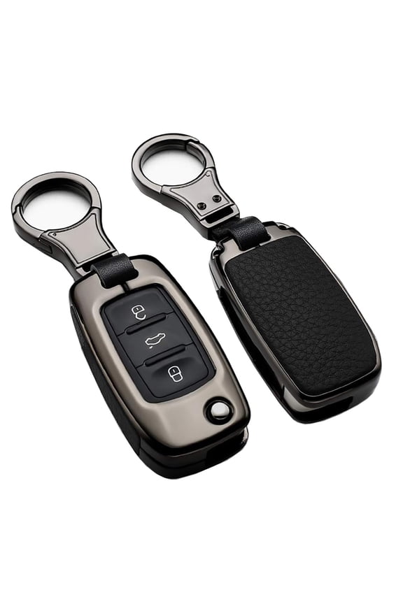 Fit for Volkswagen Key Fob Cover Key Case Remote Cover Metal Leather Key Shell with Keychain Compatible with VW Tiguan Jetta Mk6 Golf Polo Passat Flip Key