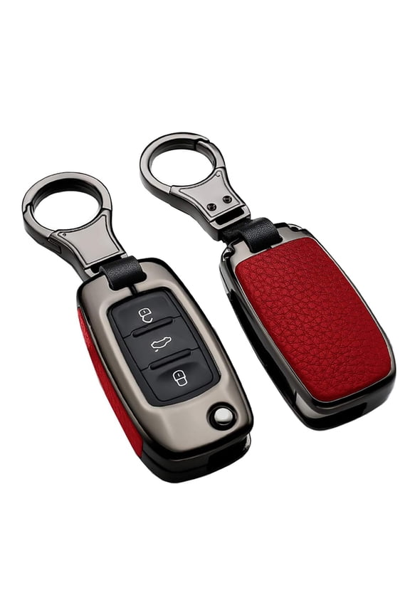 Fit for Volkswagen Key Fob Cover Key Case Remote Cover Metal Leather Key Shell with Keychain Compatible with VW Tiguan Jetta Mk6 Golf Polo Passat Flip Key