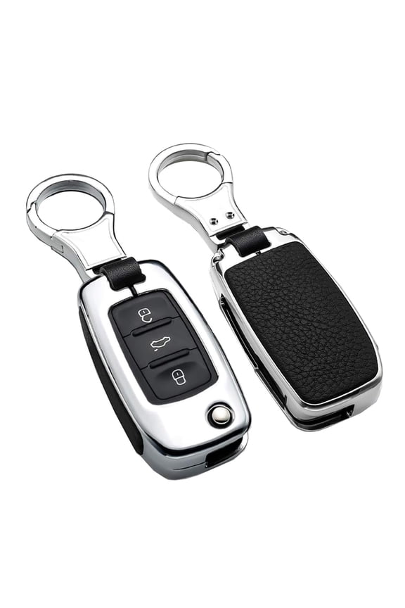 Fit for Volkswagen Key Fob Cover Key Case Remote Cover Metal Leather Key Shell with Keychain Compatible with VW Tiguan Jetta Mk6 Golf Polo Passat Flip Key