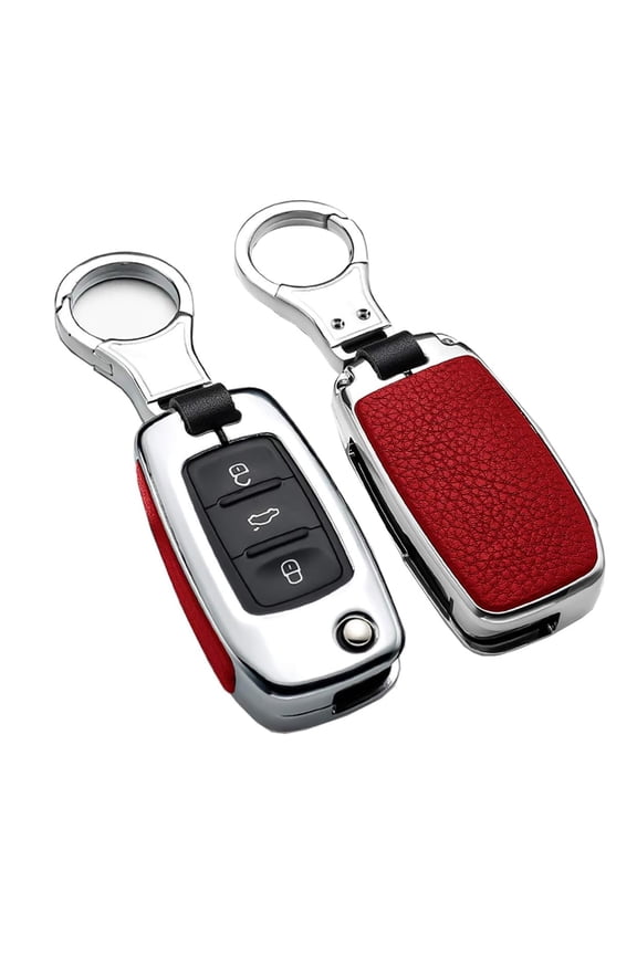 Fit for Volkswagen Key Fob Cover Key Case Remote Cover Metal Leather Key Shell with Keychain Compatible with VW Tiguan Jetta Mk6 Golf Polo Passat Flip Key