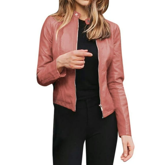 Fit Womens Faux Leather Cropped PU Motorcycle Biker Fall Outfits Tops