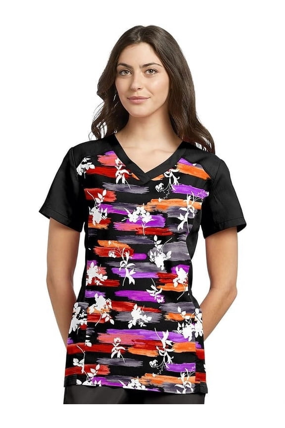 Fit by White Cross Women's Modern V-Neck Floral Print Scrub Top