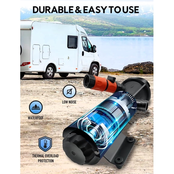 Fit foe RV Sewage Pump 12V12GPM 12A Macerator Pump for RV, Quick-Release Waste Pumps Macerating Kit with Hoses & Clamps, RVs Sewer Sewage Pumps with Durable Blades forToliet Boat Yacht Kitchen Marine