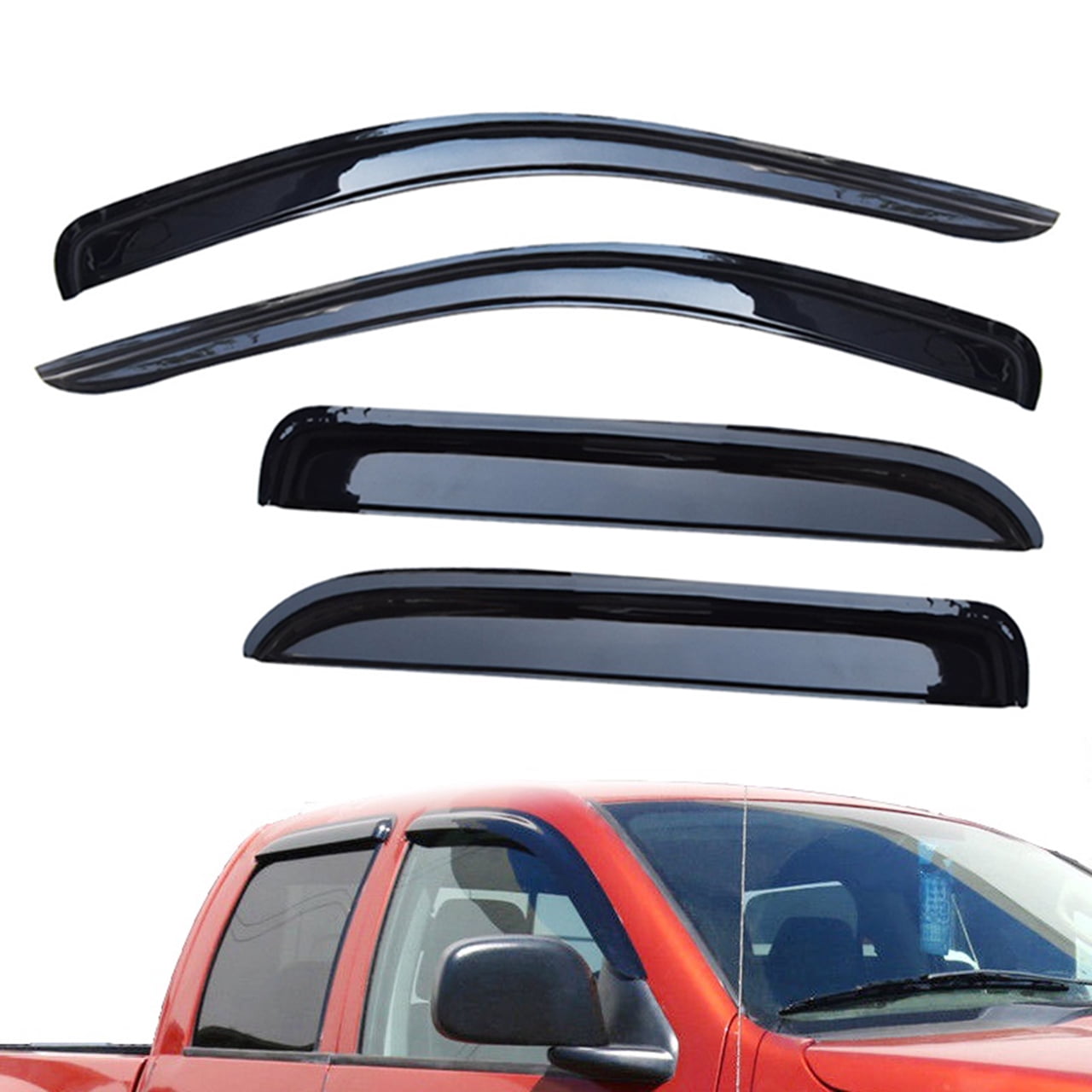 Gearzaar Black Window Visors / Sun Rain Guards For 2002-2009 Dodge Ram Quad Cab 1500/2500/3500 – 4-Piece Set