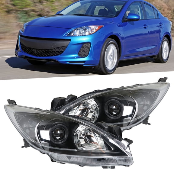 Fit for 10-13 Mazda 3 Headlight Headlamp Housing Assemblies (2-Pcs, without Bulbs)