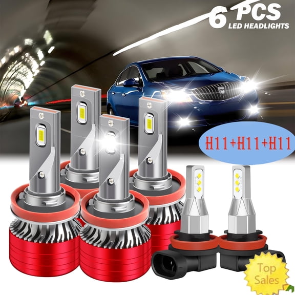 Fit for 2012 - 2017 Buick Verano LED headlight bulbs H11 H9 H8 High/Low Beam+ Fog lights,800% Brighter than halogen,16000LM 120W 6000K,6PCS