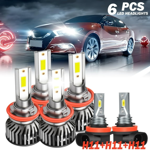Fit for 2016- 2018 Nissan Maxima LED headlight bulbs H11 H9 H8 High/Low Beam+ Fog lights,600% Brighter than halogen,12000LM 60W 6000K, 6PCS