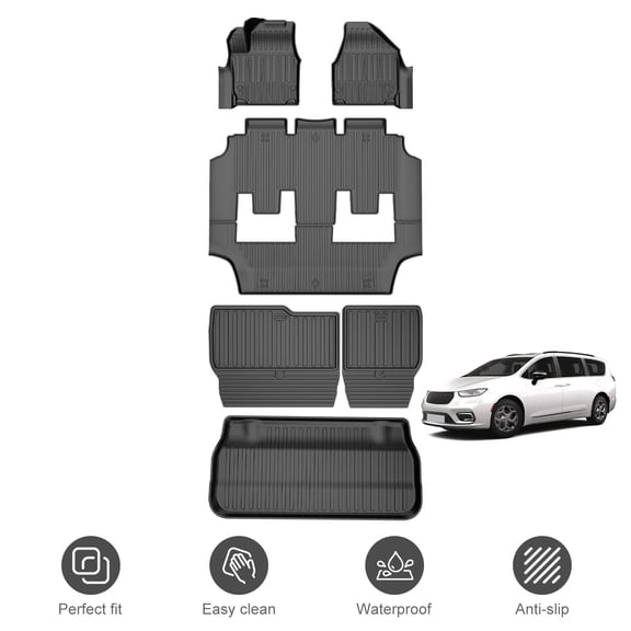 Fit for 2017-2026 Chrysler Pacifica 7 Passenger Model (Non Hybrid & Non Pinnacle) & 2020-2026 Voyager All Weather TPE Floor Mats Pacifica Accessories